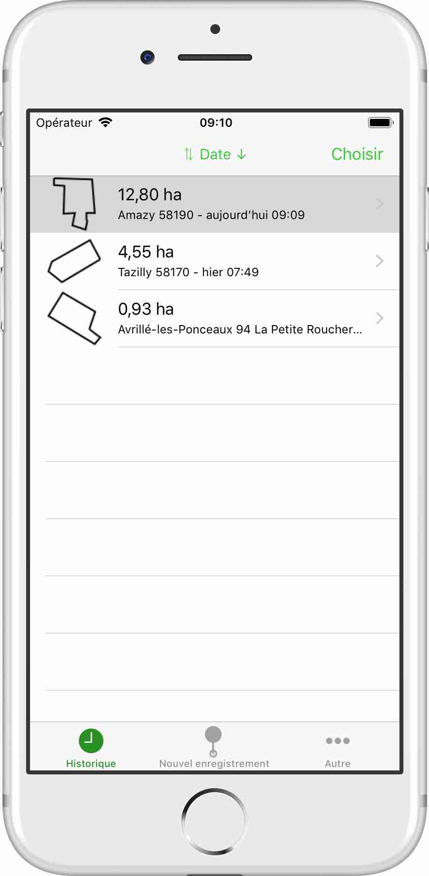 Capture d’écran avec l’onglet “Récents” sélectionné